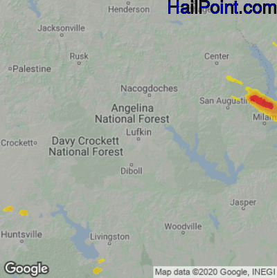 Hail Map for Lufkin, TX Region on June 12, 2023