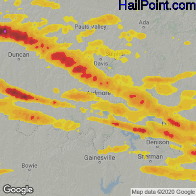 Hail Map for Ardmore, OK Region on June 12, 2023 