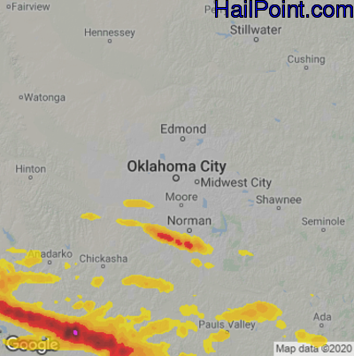 Hail Map for Oklahoma City, OK Region on June 12, 2023