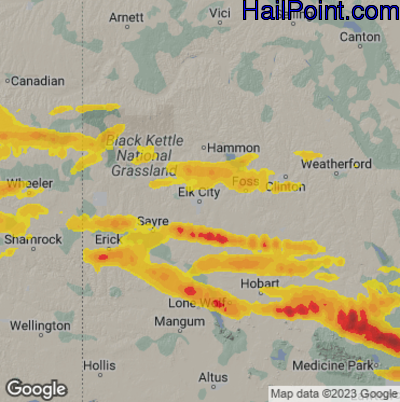 Hail Map for Elk City, OK Region on June 12, 2023
