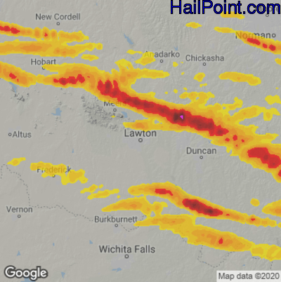 Hail Map for Lawton, OK Region on June 12, 2023