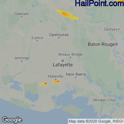 Hail Map for Lafayette, LA Region on June 12, 2023