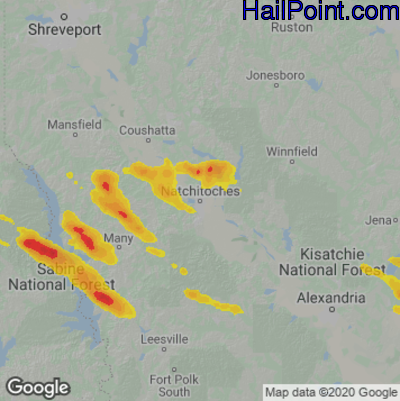 Hail Map for Nachitoches, LA Region on June 12, 2023