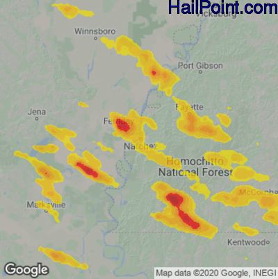 Hail Map for Natchez, MS Region on June 12, 2023 