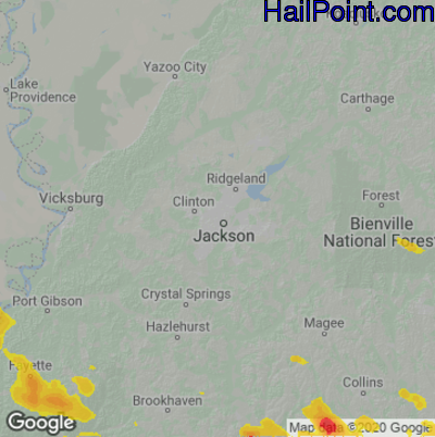 Hail Map for Jackson, MS Region on June 12, 2023