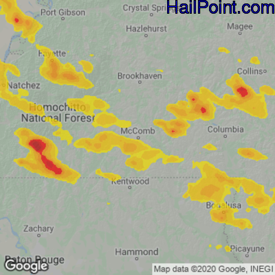 Hail Map for McComb, MS Region on June 12, 2023