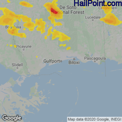 Hail Map for Gulfport, MS Region on June 12, 2023