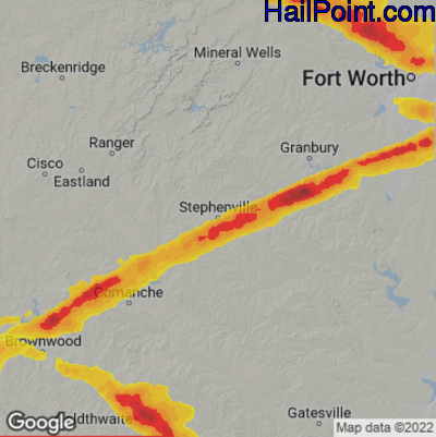 Hail Map for Stephenville, TX Region on June 13, 2023