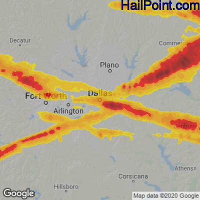 Hail Map for Dallas, TX Region on June 13, 2023