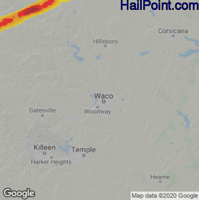 Hail Map for Waco, TX Region on June 13, 2023