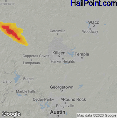 Hail Map for Killeen, TX Region on June 13, 2023