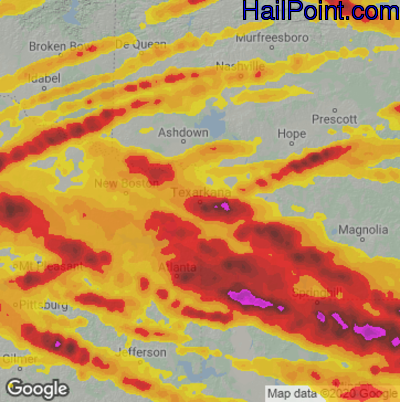 Hail Map for Texarkana, AR Region on June 13, 2023