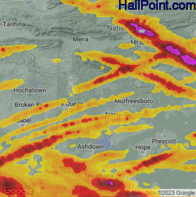 Hail Map for Arkadelphia, AR Region on June 13, 2023