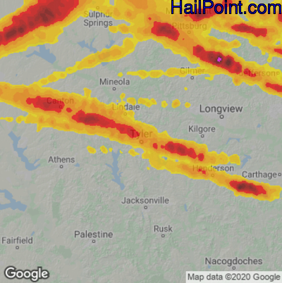 Hail Map for Tyler, TX Region on June 13, 2023 