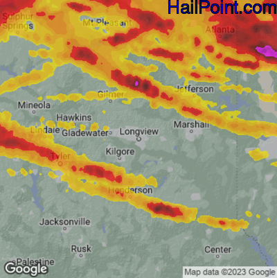 Hail Map for Long View, TX Region on June 13, 2023
