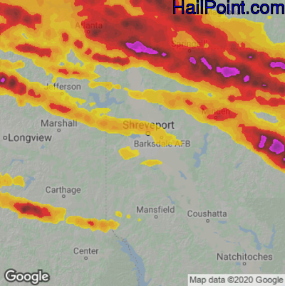 Hail Map for Shreveport, LA Region on June 13, 2023