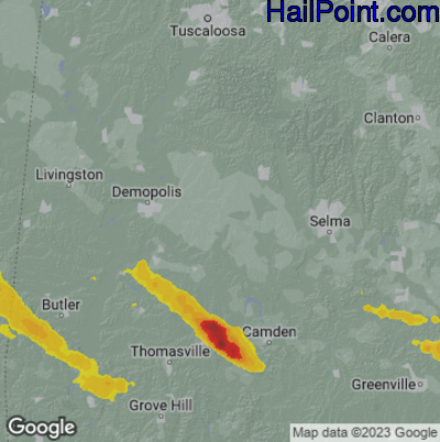 Hail Map for Uniontown, AL Region on June 13, 2023 