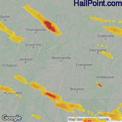 Hail Map for Monroeville, AL Region on June 13, 2023