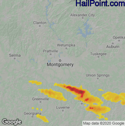 Hail Map for Montgomery, AL Region on June 13, 2023