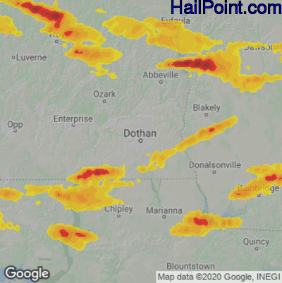 Hail Map for Dothan, AL Region on June 13, 2023
