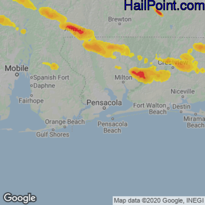Hail Map for Pensacola, FL Region on June 13, 2023