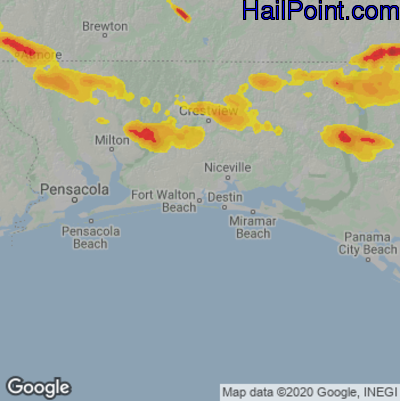 Hail Map for Fort Walton Beach, FL Region on June 13, 2023