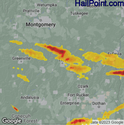 Hail Map for Troy, AL Region on June 13, 2023 