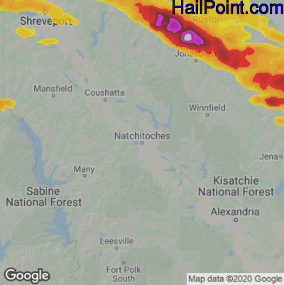 Hail Map for Nachitoches, LA Region on June 13, 2023