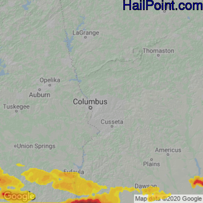 Hail Map for Columbus, GA Region on June 13, 2023 