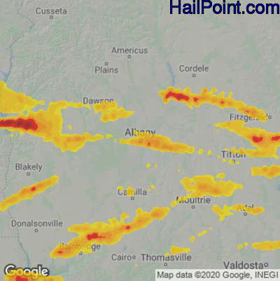 Hail Map for Albany, GA Region on June 13, 2023 