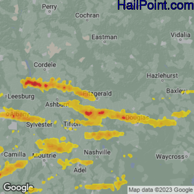 Hail Map for Fitzgerald, GA Region on June 13, 2023 