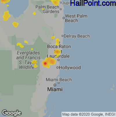Hail Map for Fort Lauderdale, FL Region on June 13, 2023