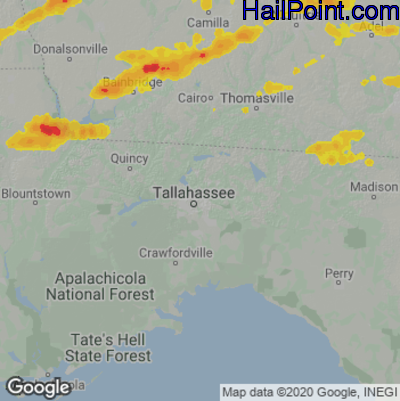 Hail Map for Tallahassee, FL Region on June 13, 2023 