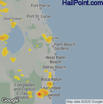 Hail Map for West Palm Beach, FL Region on June 13, 2023