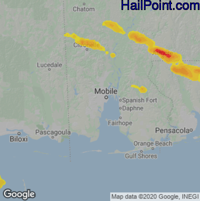 Hail Map for Mobile, AL Region on June 13, 2023 
