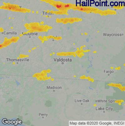 Hail Map for Valdosta, GA Region on June 13, 2023