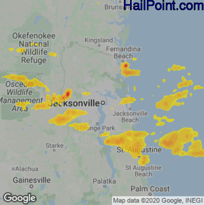 Hail Map for Jacksonville, FL Region on June 13, 2023