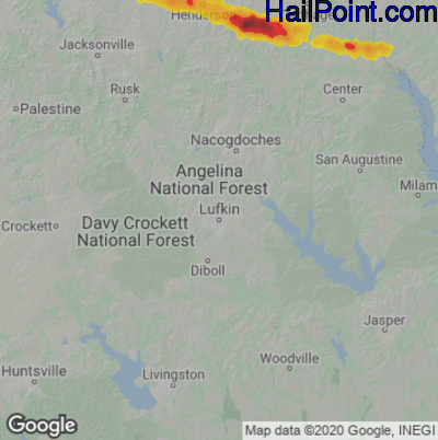 Hail Map for Lufkin, TX Region on June 13, 2023