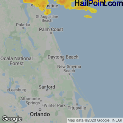 Hail Map for Daytona Beach, FL Region on June 13, 2023