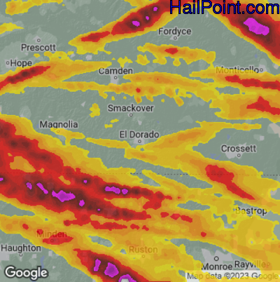 Hail Map for El Dorado, AR Region on June 13, 2023