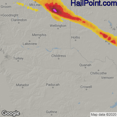 Hail Map for Childress, TX Region on June 14, 2023