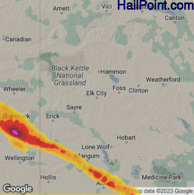 Hail Map for Elk City, OK Region on June 14, 2023 