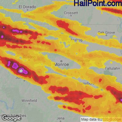 Hail Map for Monroe, LA Region on June 14, 2023