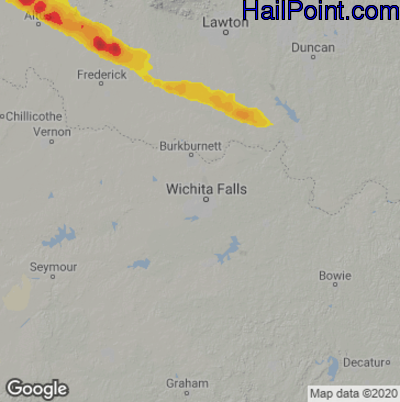 Hail Map for Wichita Falls, TX Region on June 14, 2023