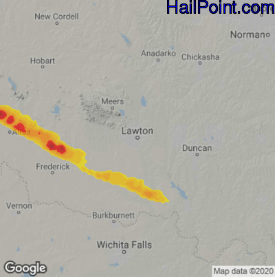Hail Map for Lawton, OK Region on June 14, 2023