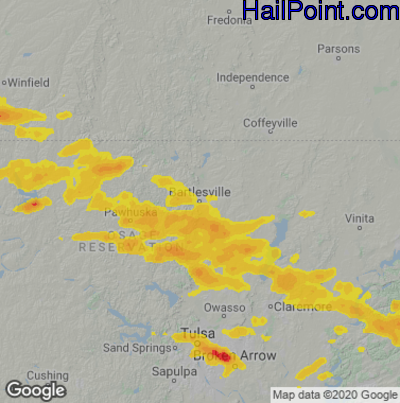 Hail Map for Bartlesville, OK Region on June 14, 2023