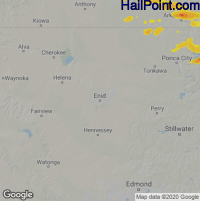 Hail Map for Enid, OK Region on June 14, 2023