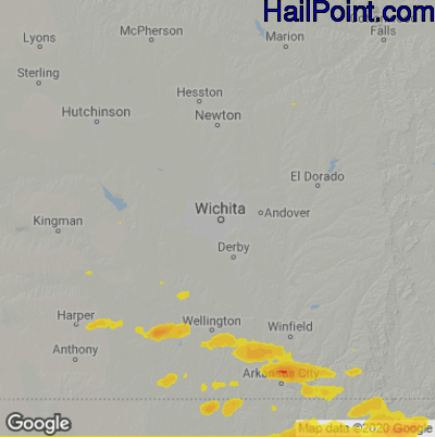Hail Map for Wichita, KS Region on June 14, 2023