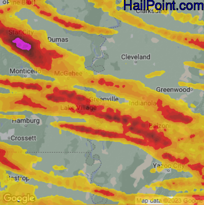 Hail Map for Greenville, MS Region on June 14, 2023 