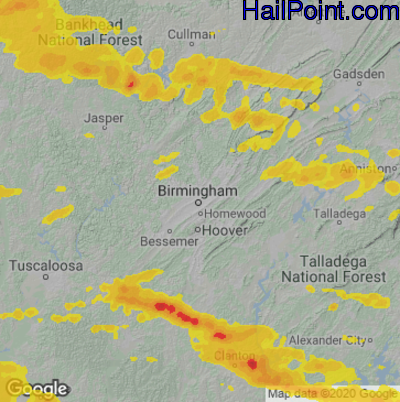 Hail Map for Birmingham, AL Region on June 14, 2023 
